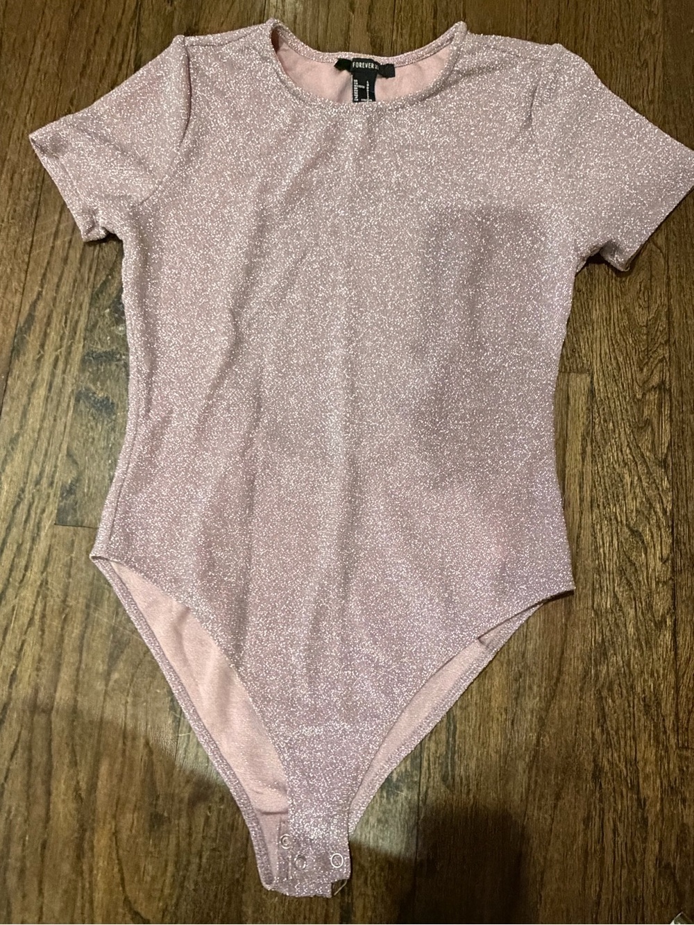 Forever 21 Pink-purple Shimmer Short-Sleeve Bodysuit with back cut out size L